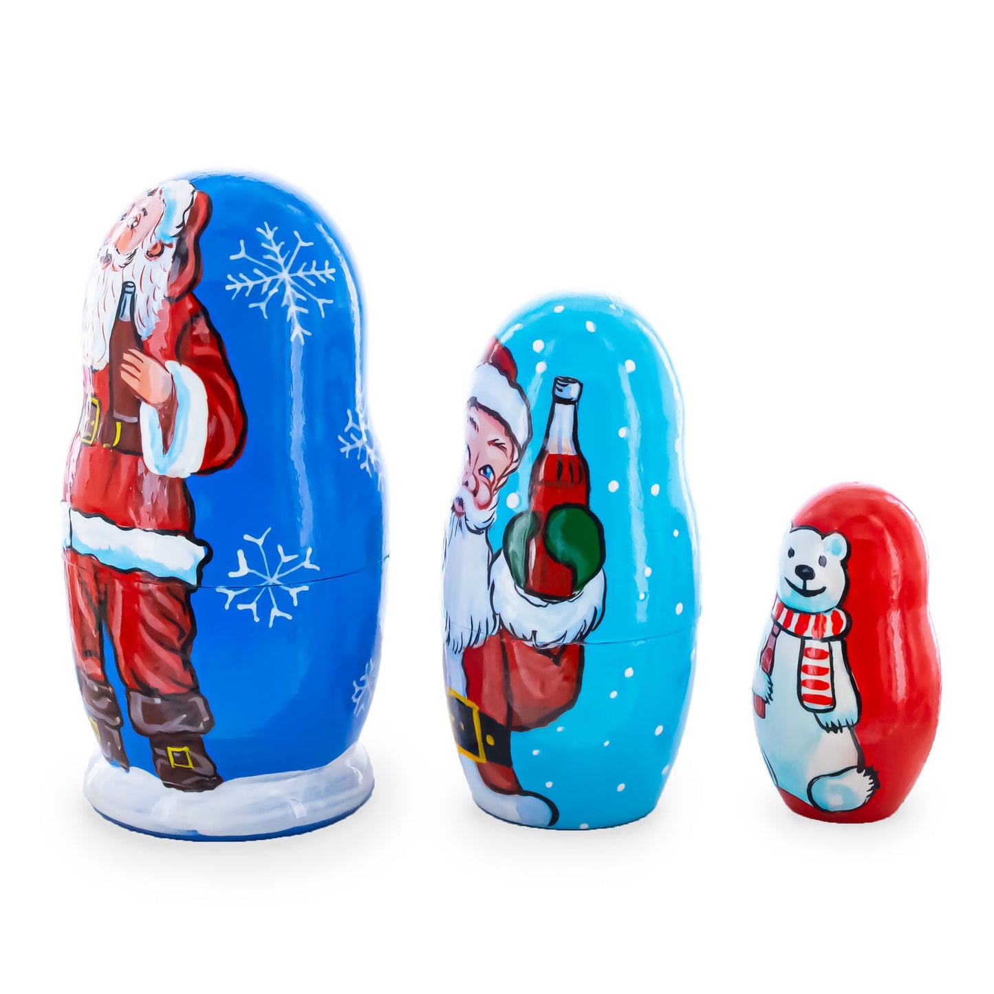 3 Santa and Polar Bear Wooden Nesting Dolls 4.25 Inches