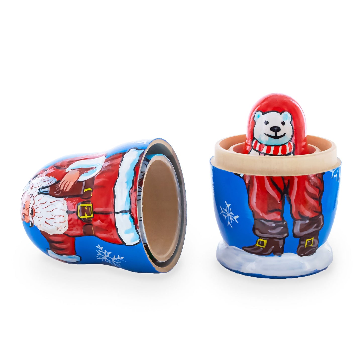 3 Santa and Polar Bear Wooden Nesting Dolls 4.25 Inches