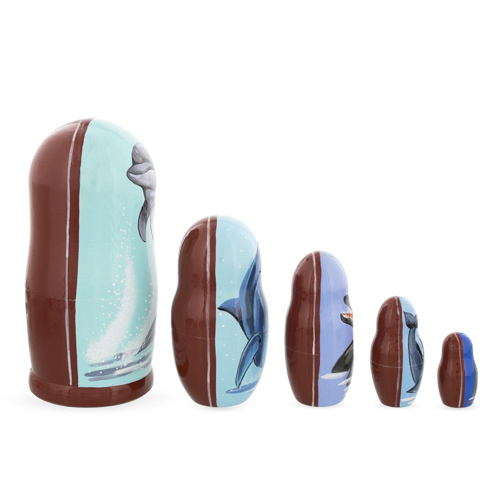 Set of 5 Dolphins Wooden Nesting Dolls 6 Inches