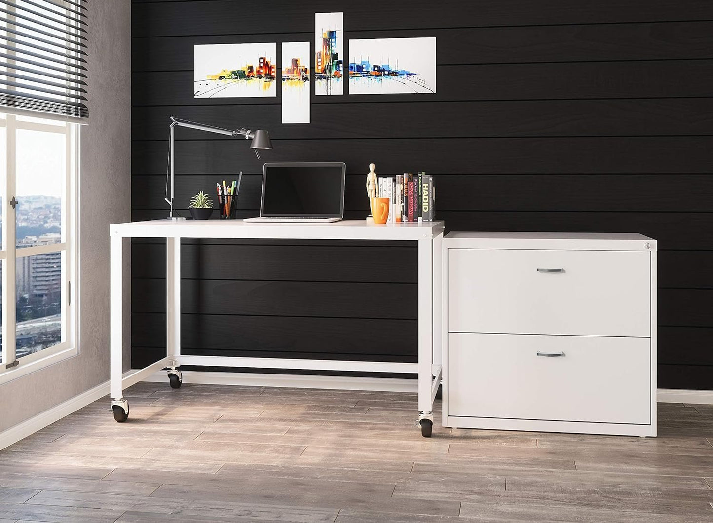 Mobile Metal Desk Workstation with Wheels and Durability