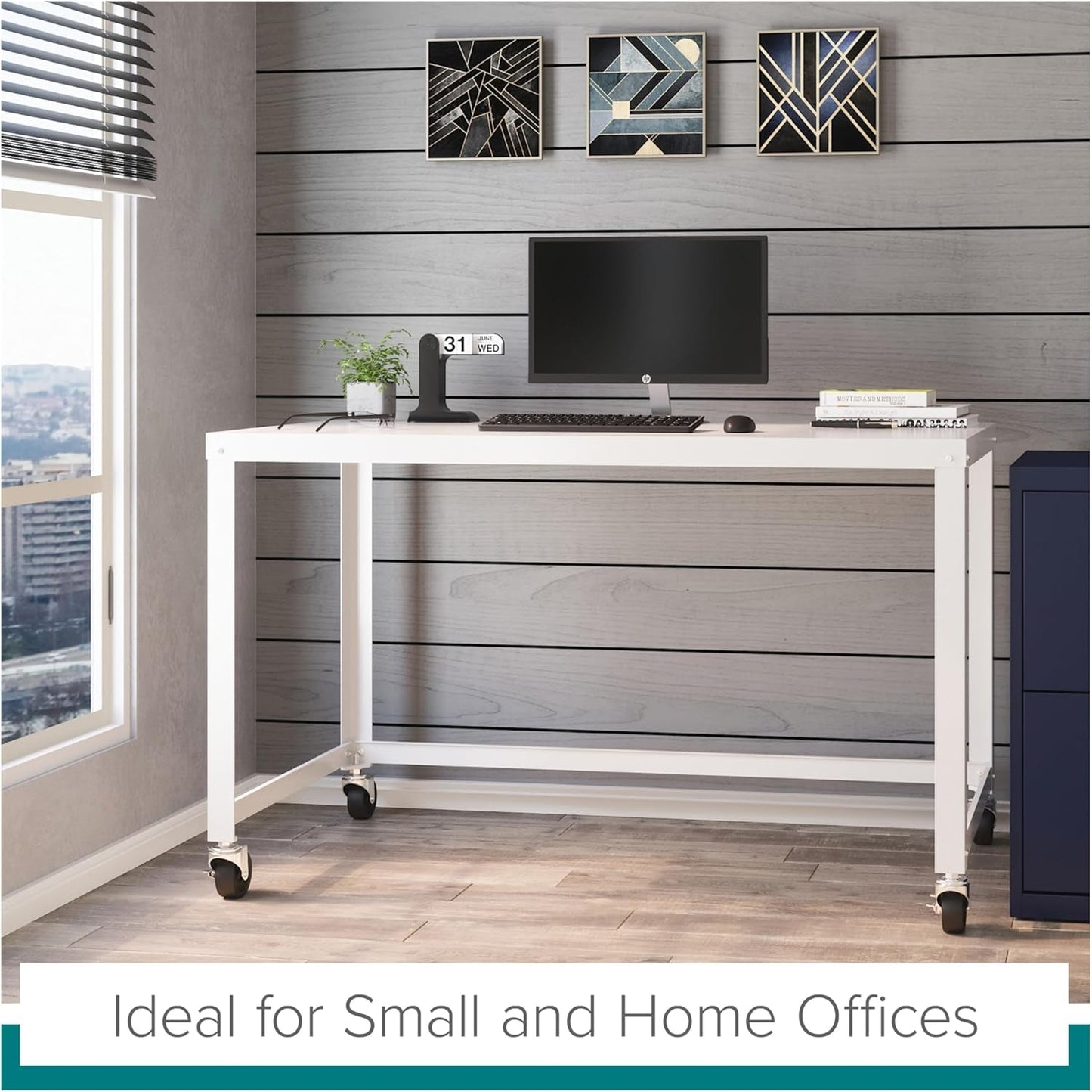 Mobile Metal Desk Workstation with Wheels and Durability
