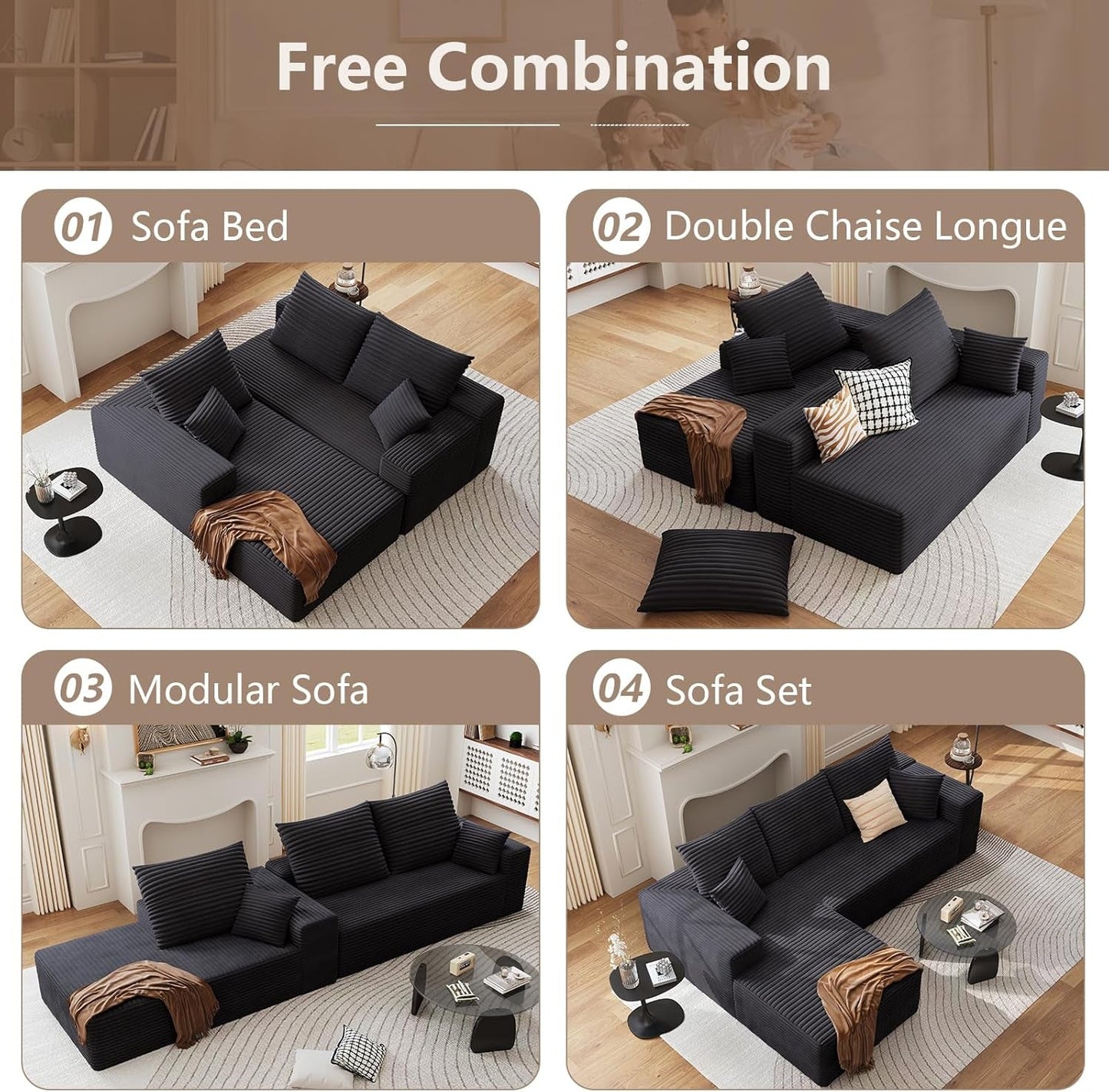 Modern 107 Inch Cloud Sectional Couch with Chaise