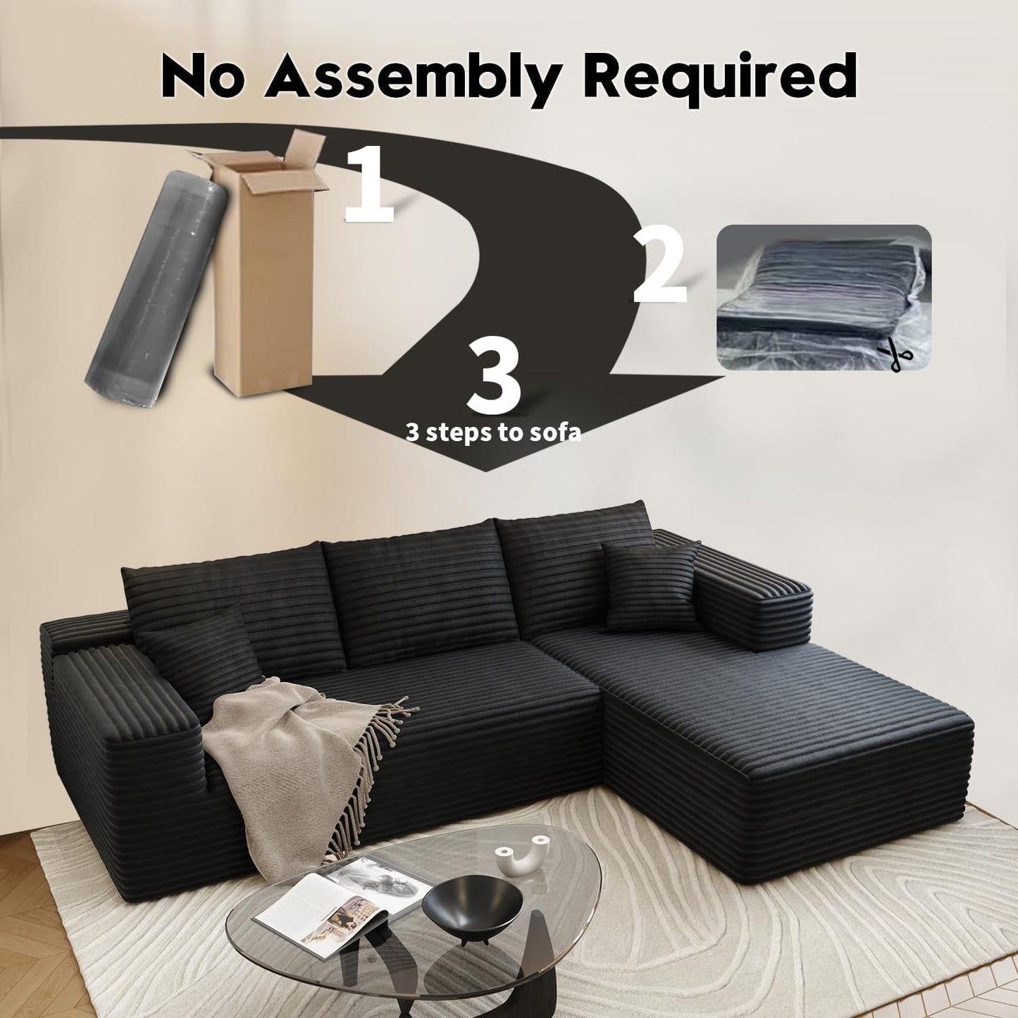 Modern 107.5 Inch Cloud Sectional Sofa With Chaise