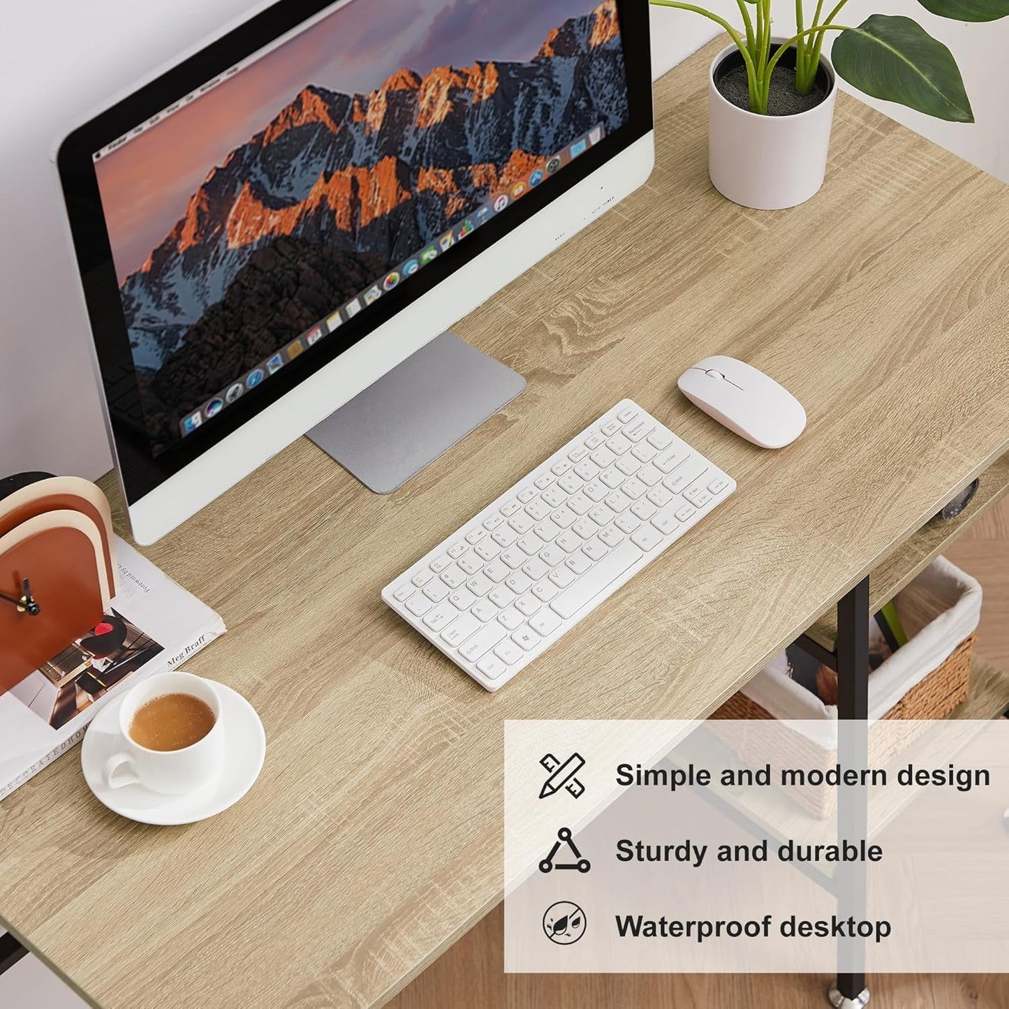 Modern 43 Inch Computer Desk with Adjustable Storage Shelves