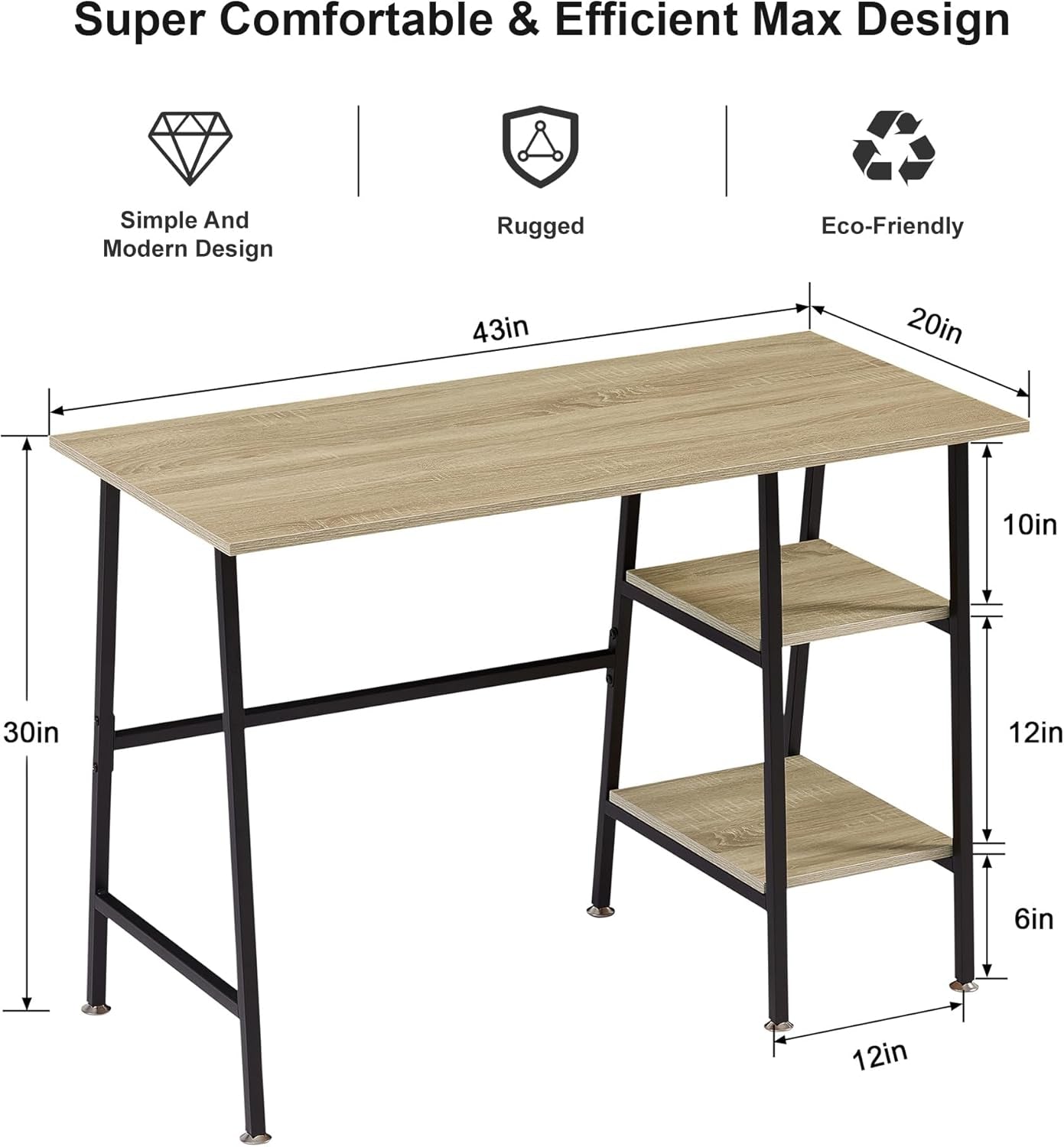 Modern 43 Inch Computer Desk with Adjustable Storage Shelves