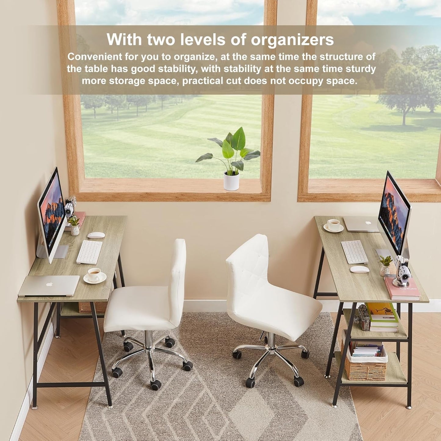 Modern 43 Inch Computer Desk with Adjustable Storage Shelves