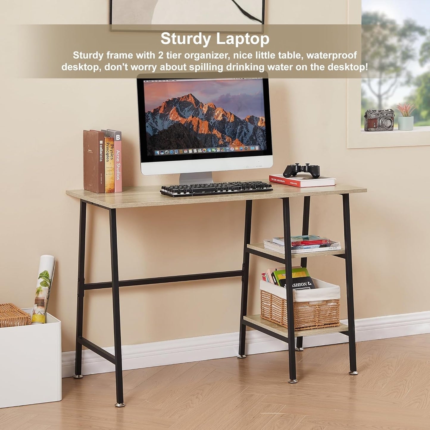 Modern 43 Inch Computer Desk with Adjustable Storage Shelves