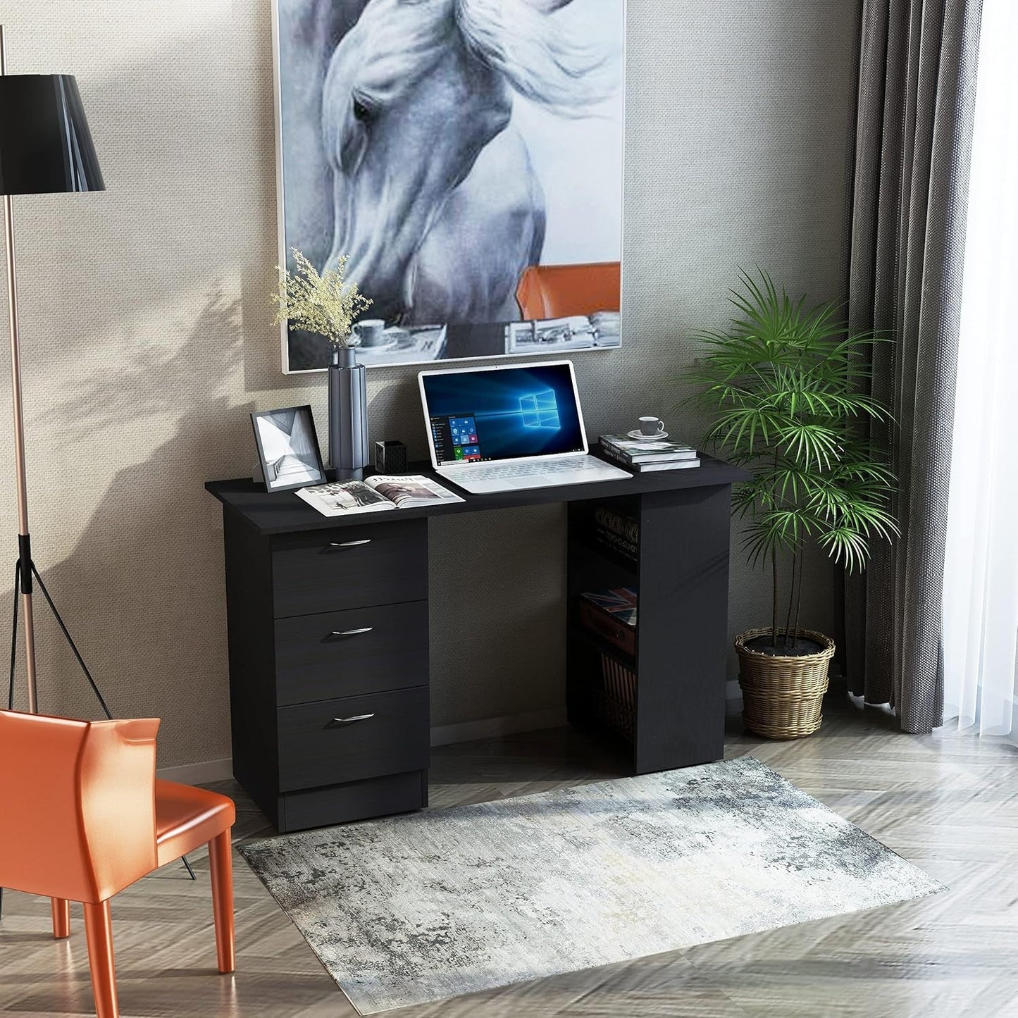 Modern 47 Inch Computer Desk With Storage Shelves