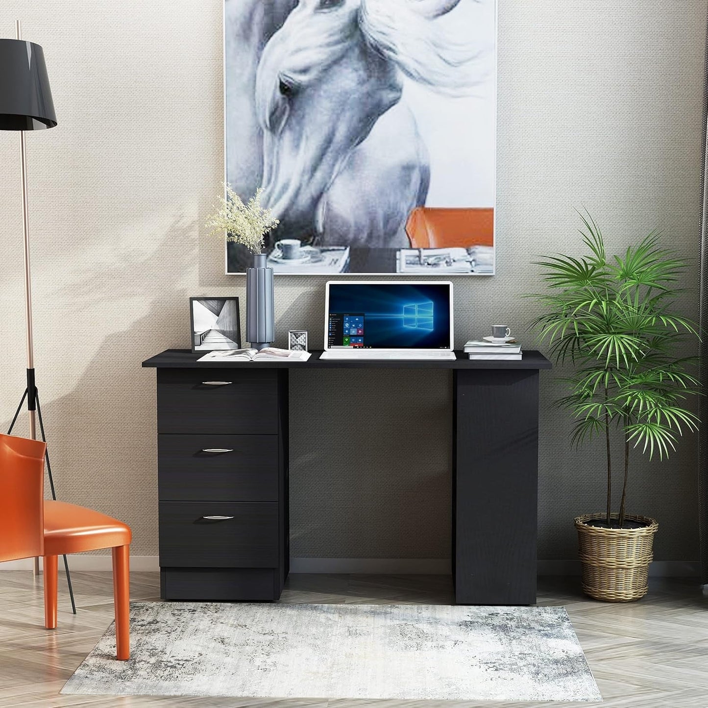 Modern 47 Inch Computer Desk With Storage Shelves