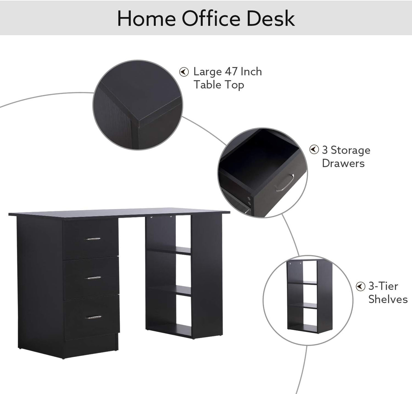 Modern 47 Inch Computer Desk With Storage Shelves