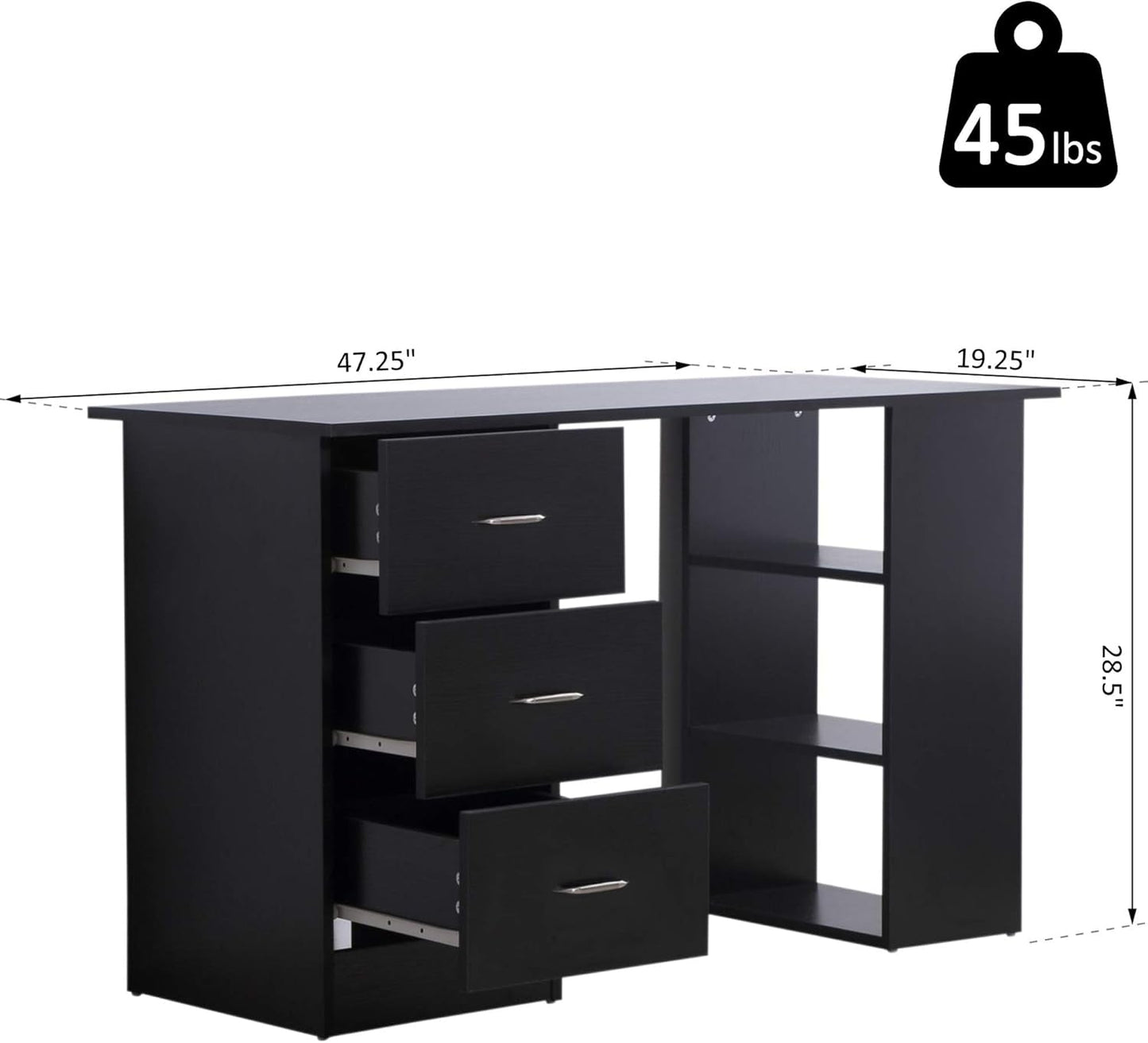 Modern 47 Inch Computer Desk With Storage Shelves