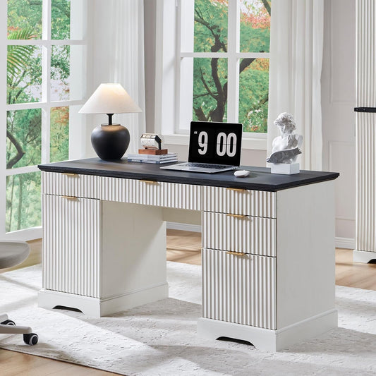 Modern 58 Inch Executive Desk with Storage and Drawers