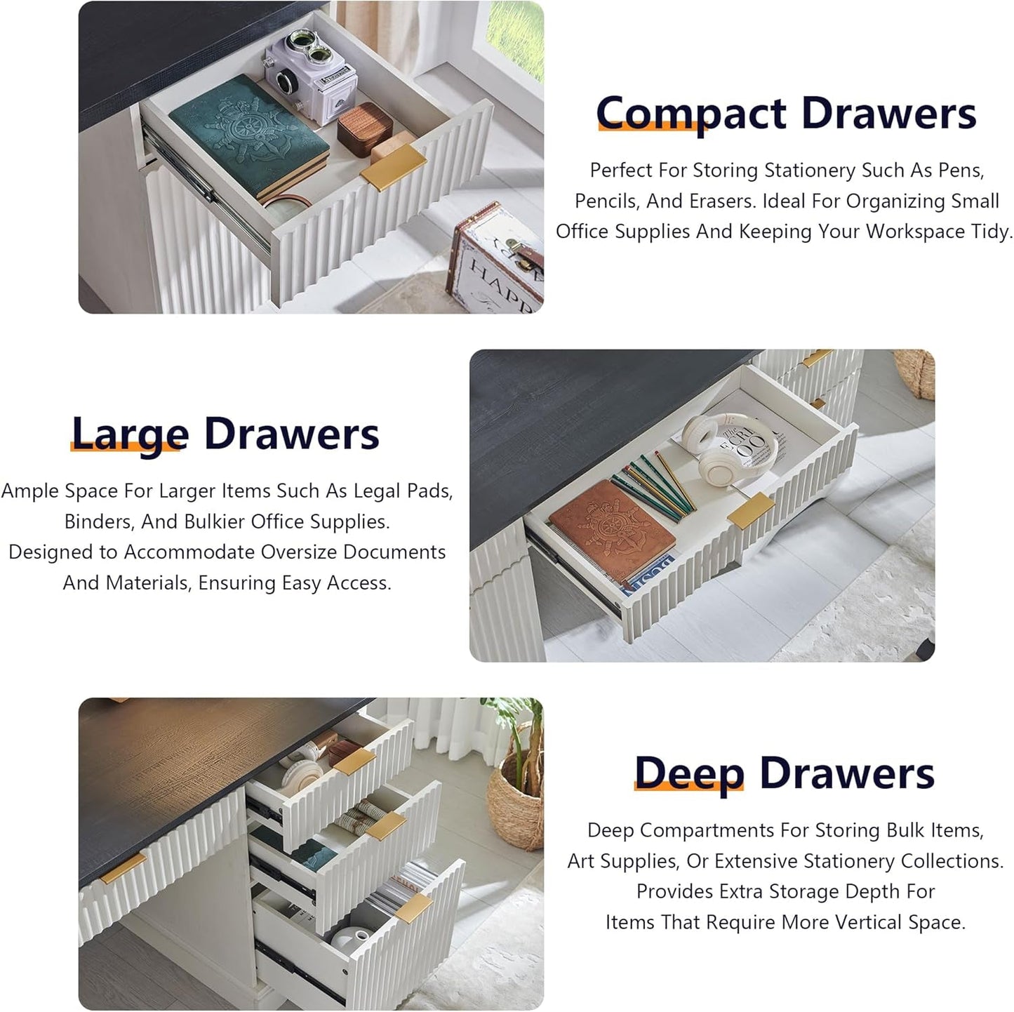 Modern 58 Inch Executive Desk with Storage and Drawers