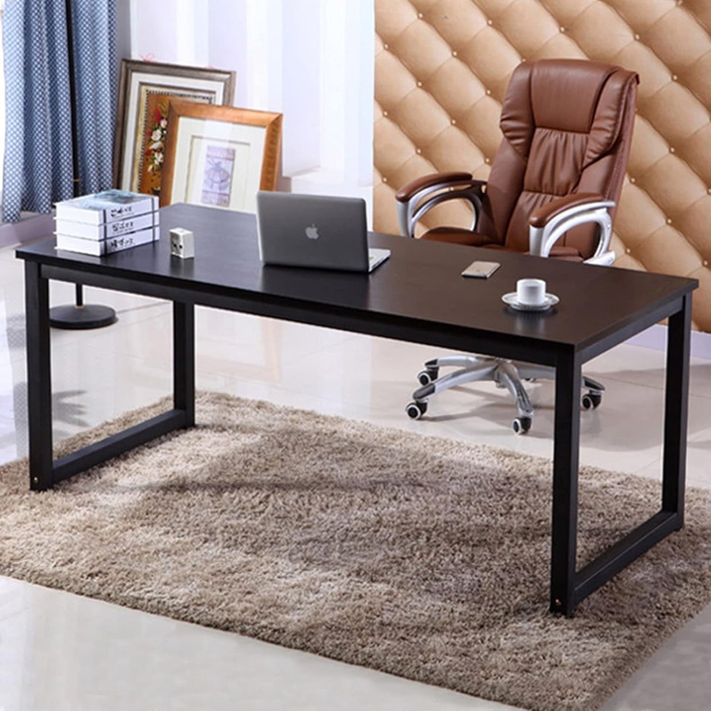 Modern 63 Inch Computer Desk with Sturdy Metal Frame