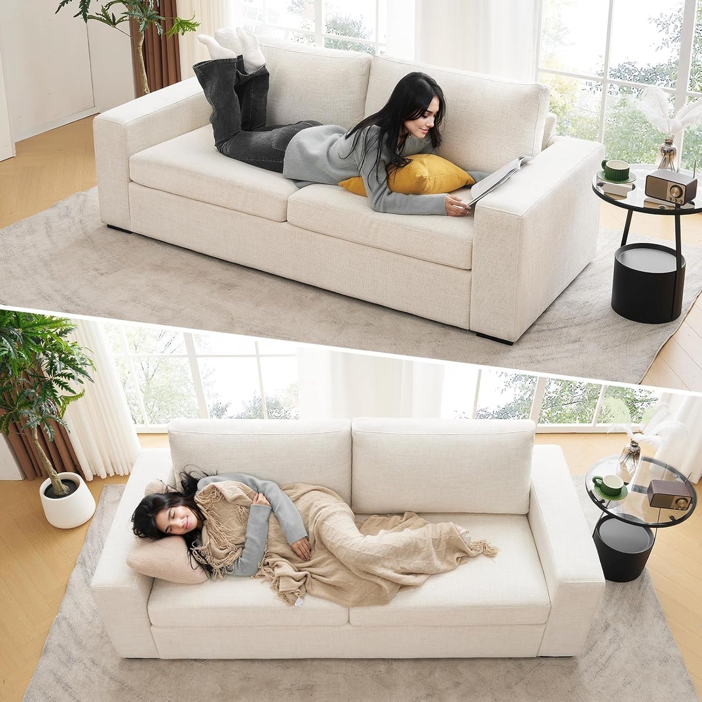 Modern 85 Inch Comfy Sofa Deep Seat Couch