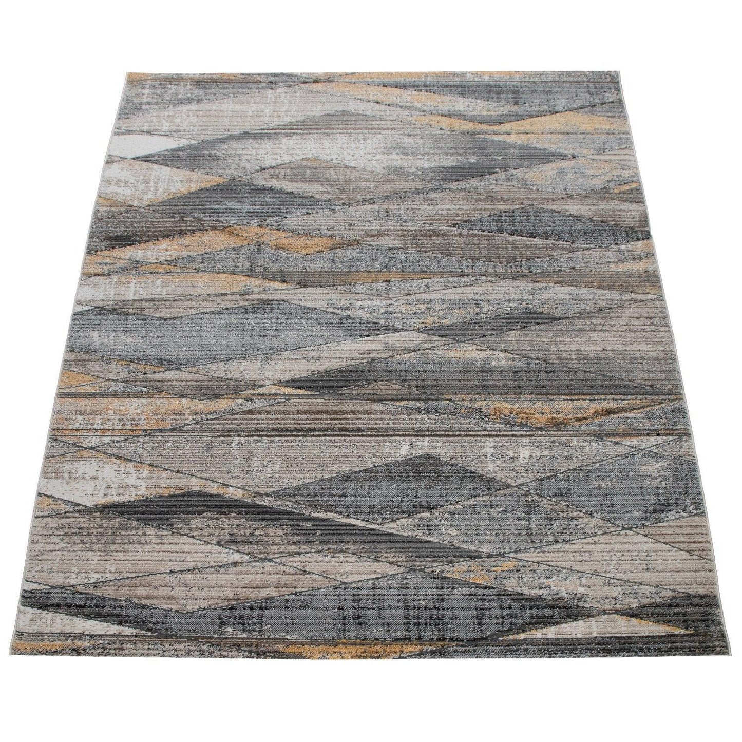 Modern Area Rug Abstract Design 3D Effect in Grey Yellow