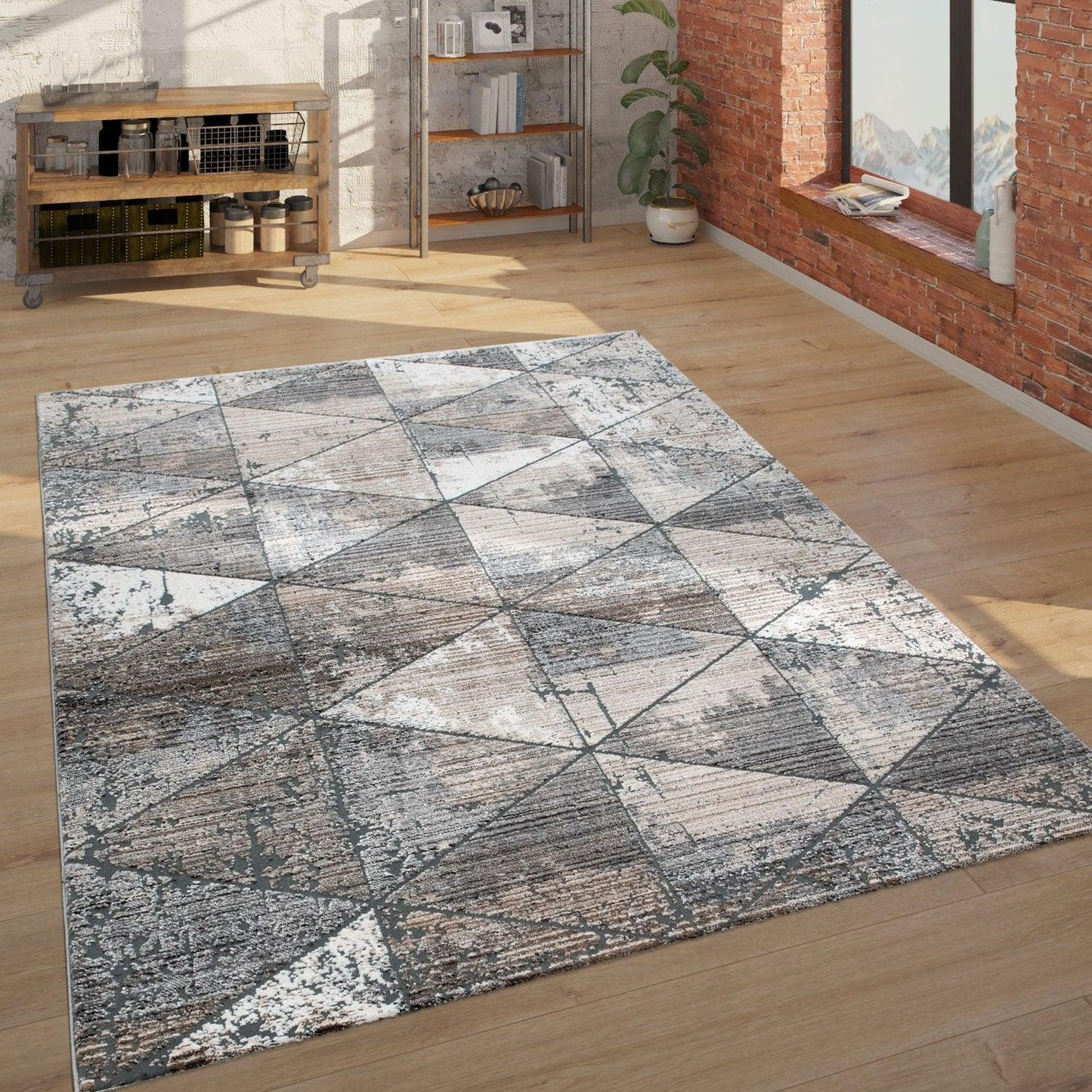 Modern Area Rug Geometric Design 3D Effect in Grey Beige
