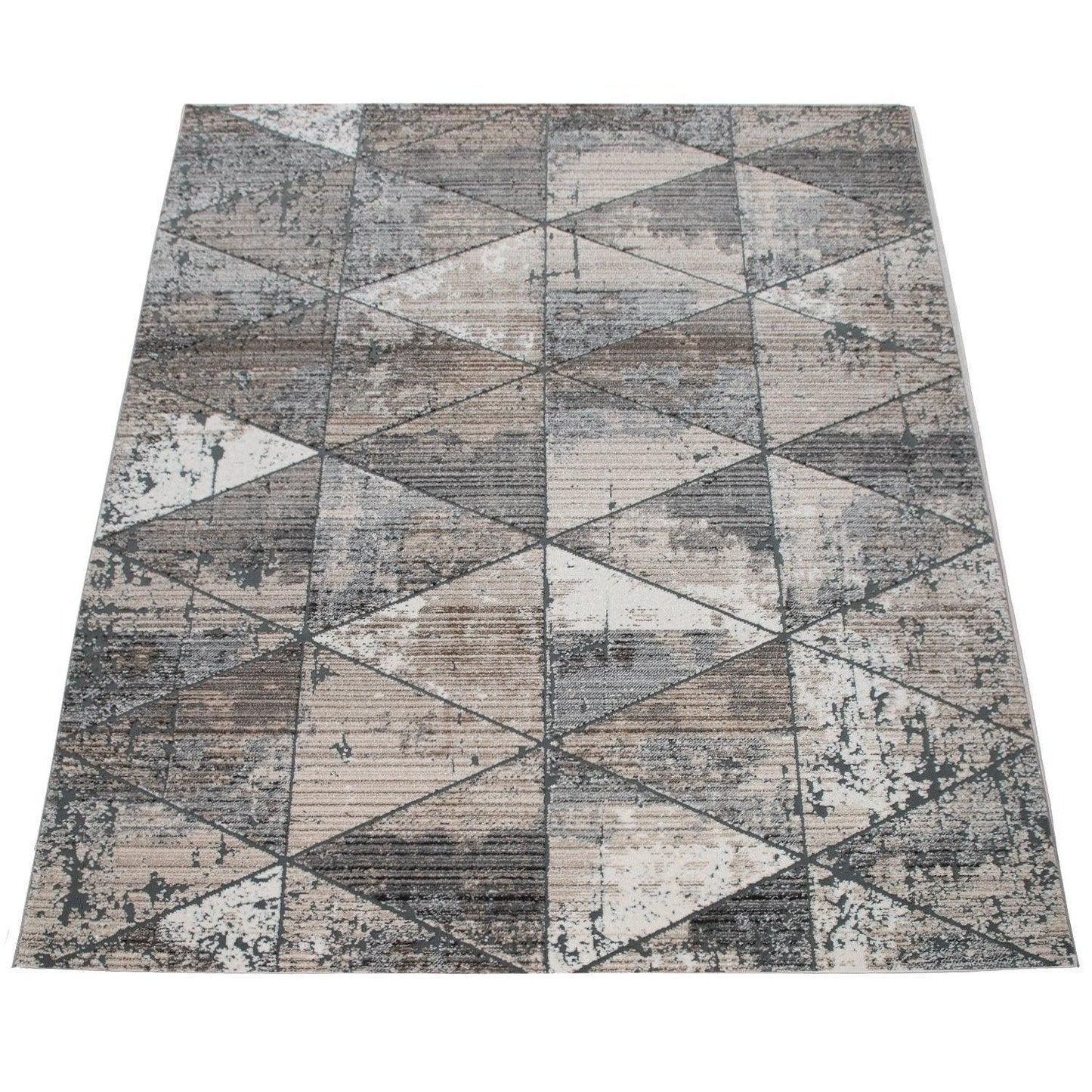 Modern Area Rug Geometric Design 3D Effect in Grey Beige