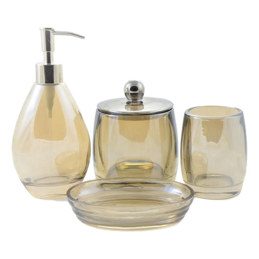 Modern Bathroom Decor - 4 Piece Glass Bathroom Set of Champagne Color