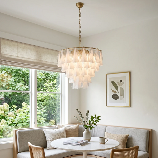 Modern Brass Tiered Glass Chandelier