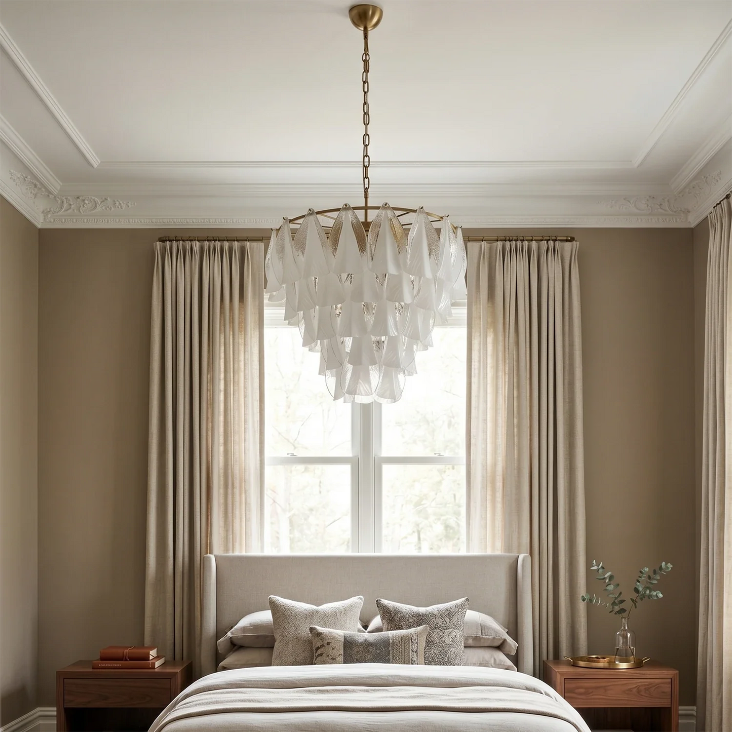Modern Brass Tiered Glass Chandelier