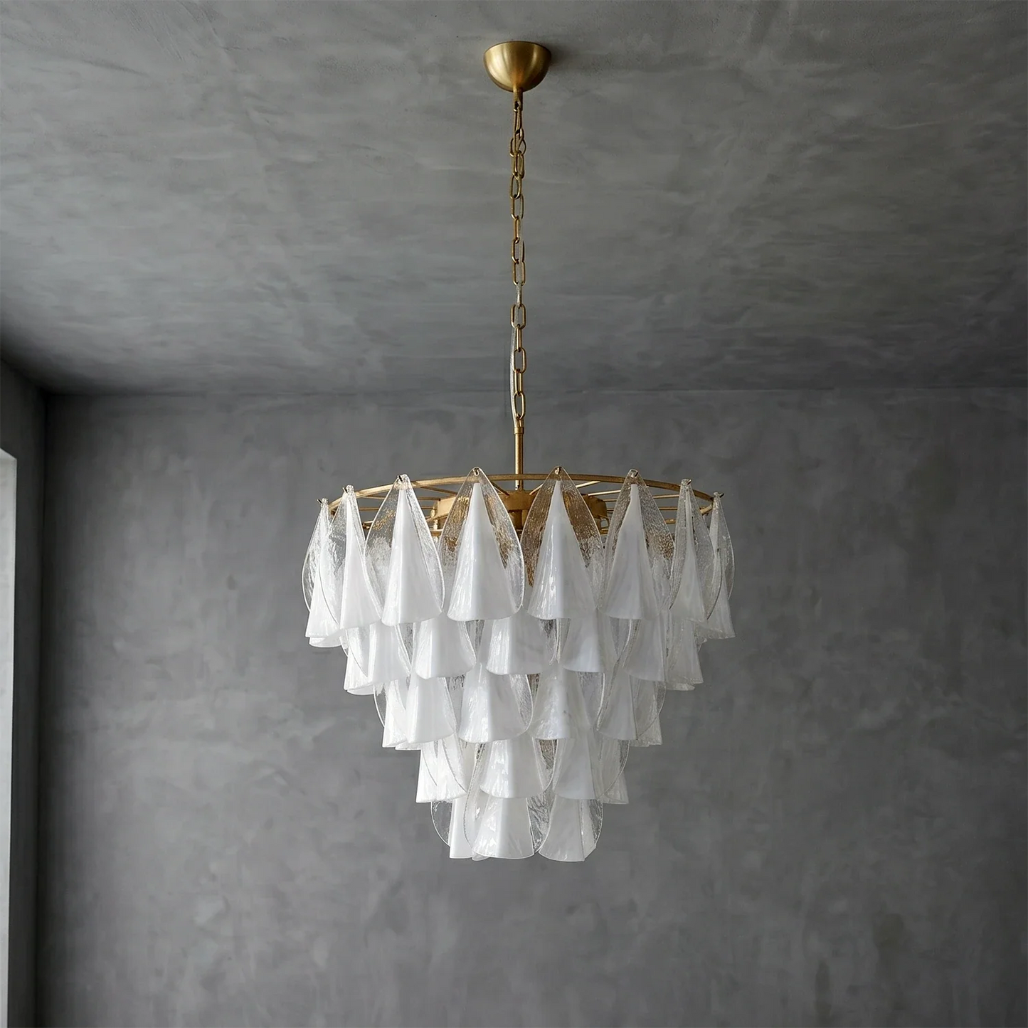 Modern Brass Tiered Glass Chandelier