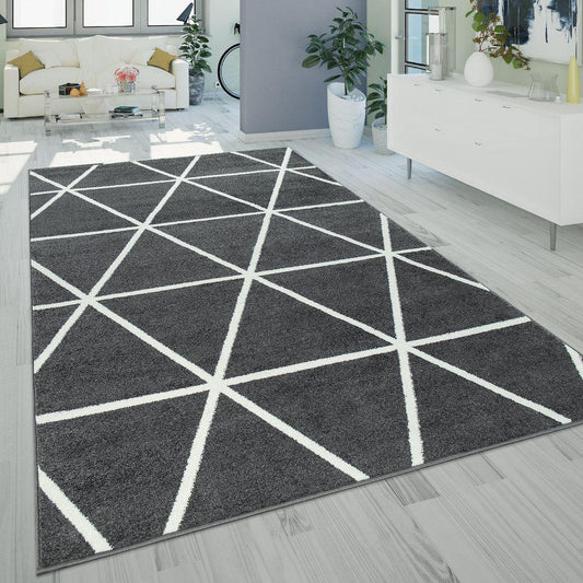 Modern Geometric Rug for Living-Room in Anthracite White