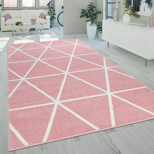 Modern Geometric Rug for Living-Room in Pink White
