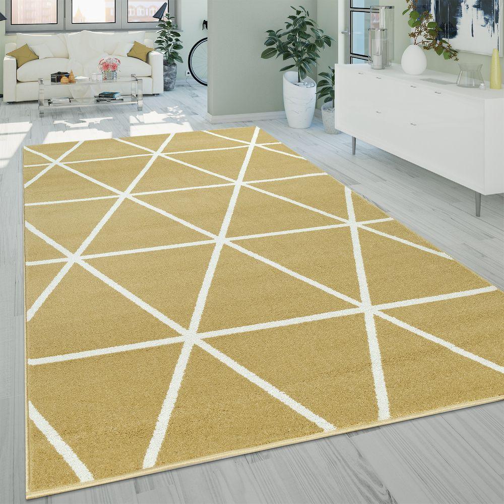 Modern Geometric Rug for Living-Room in Yellow White