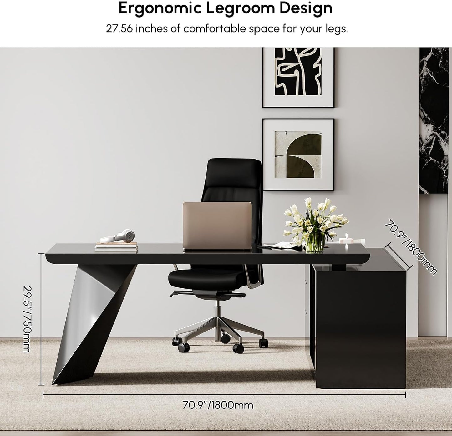 Modern L Shape Executive Desk With Drawers And Cabinet