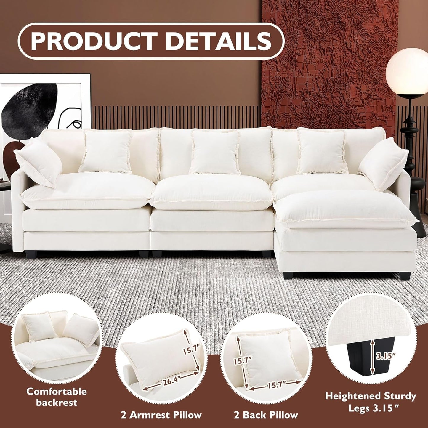 Modern L Shaped Cloud Sofa with Ottoman for Comfort