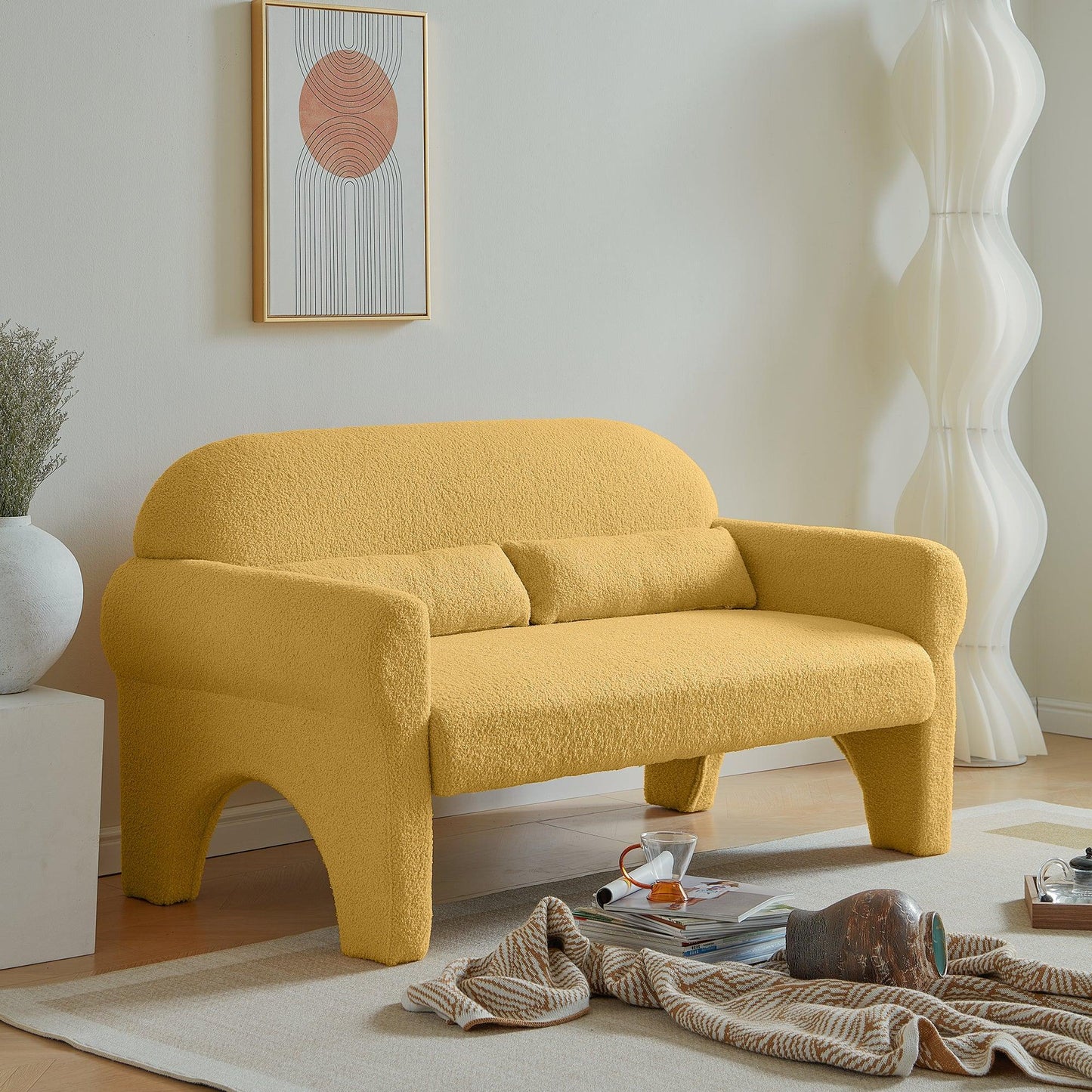 Modern Lambs Wool Fabric Loveseat for Living Room