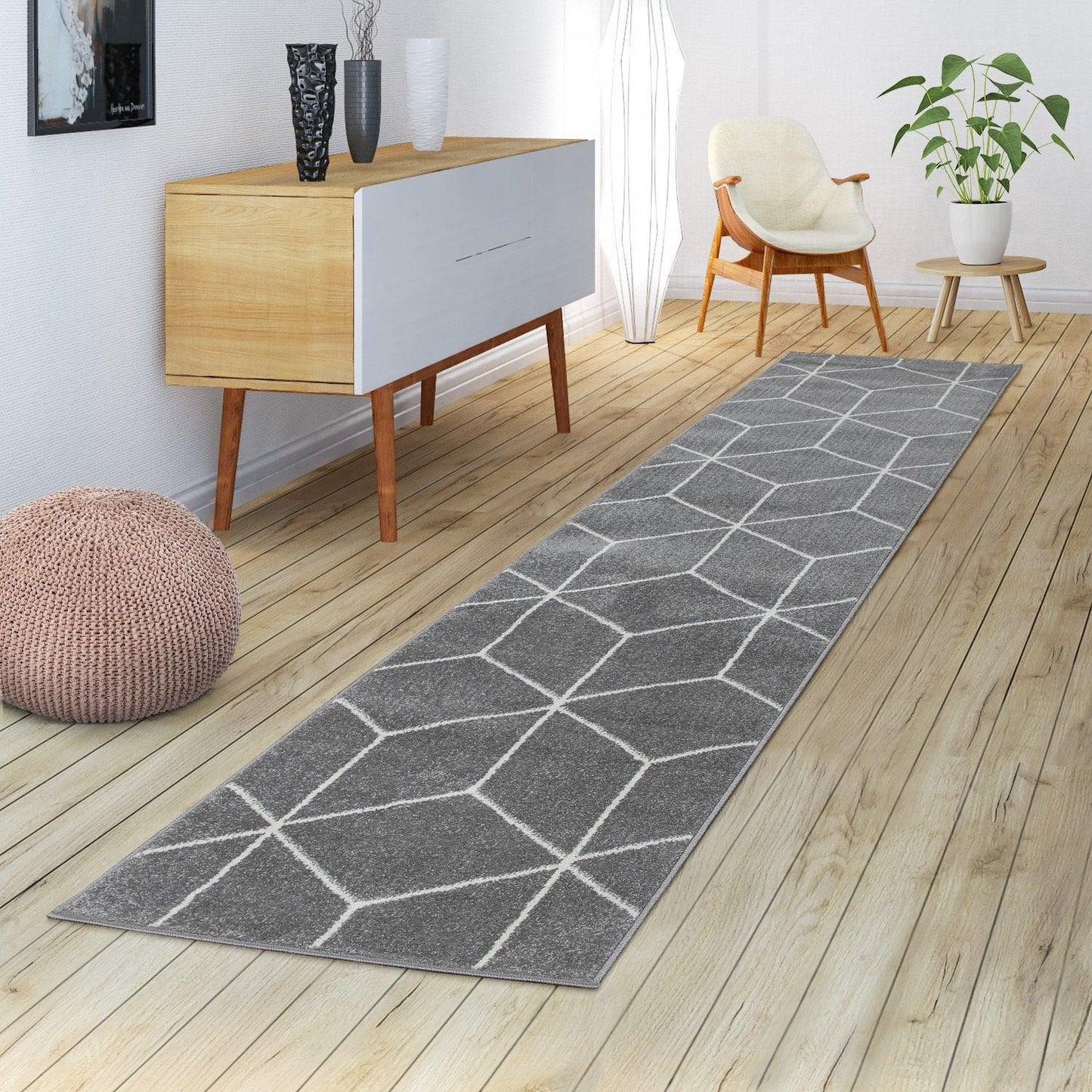 Modern Rug Stella Geometric Design - Grey White