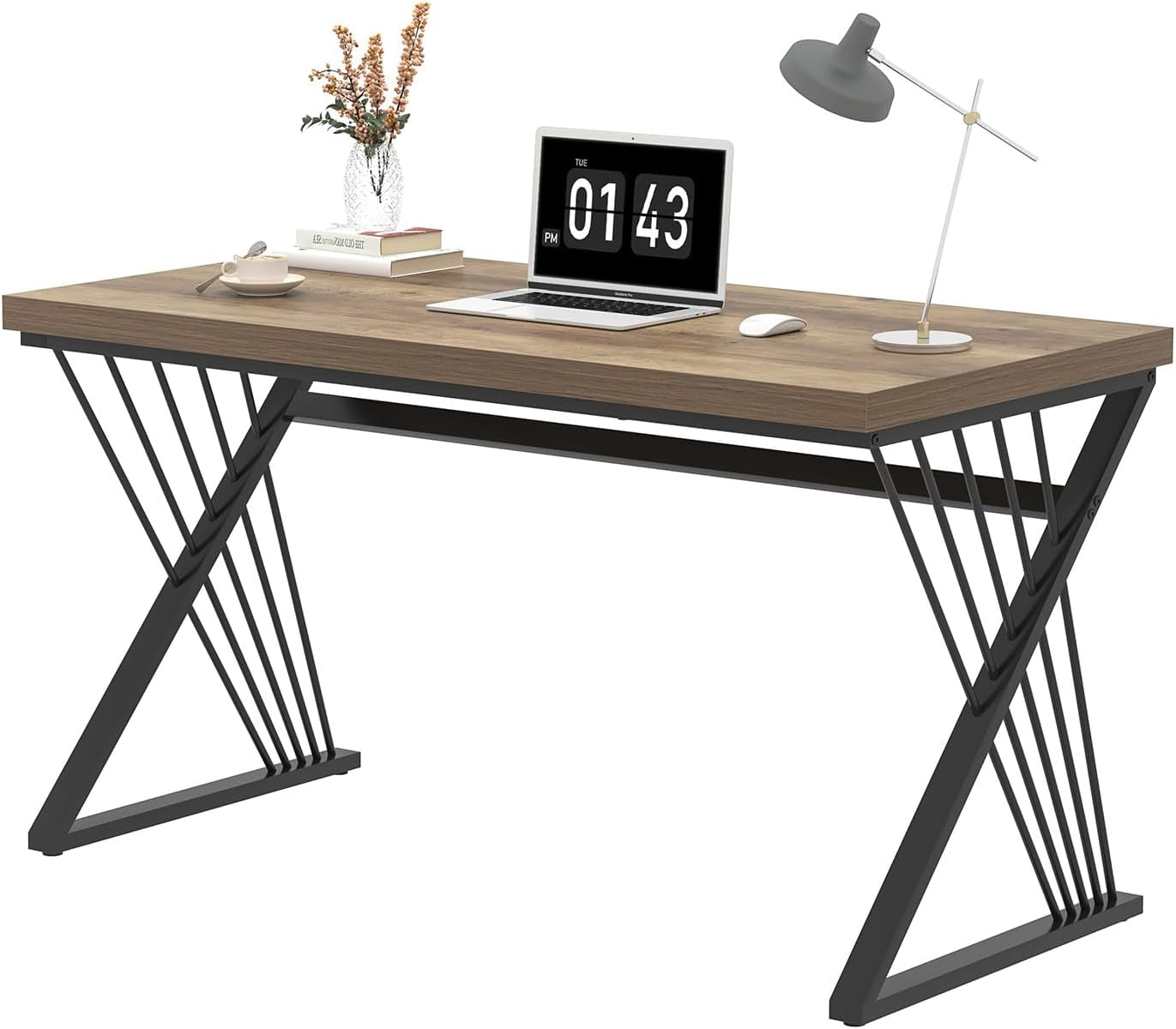 Modern Rustic Oak Computer Desk with Sturdy Metal Frame