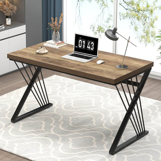 Modern Rustic Oak Computer Desk with Sturdy Metal Frame
