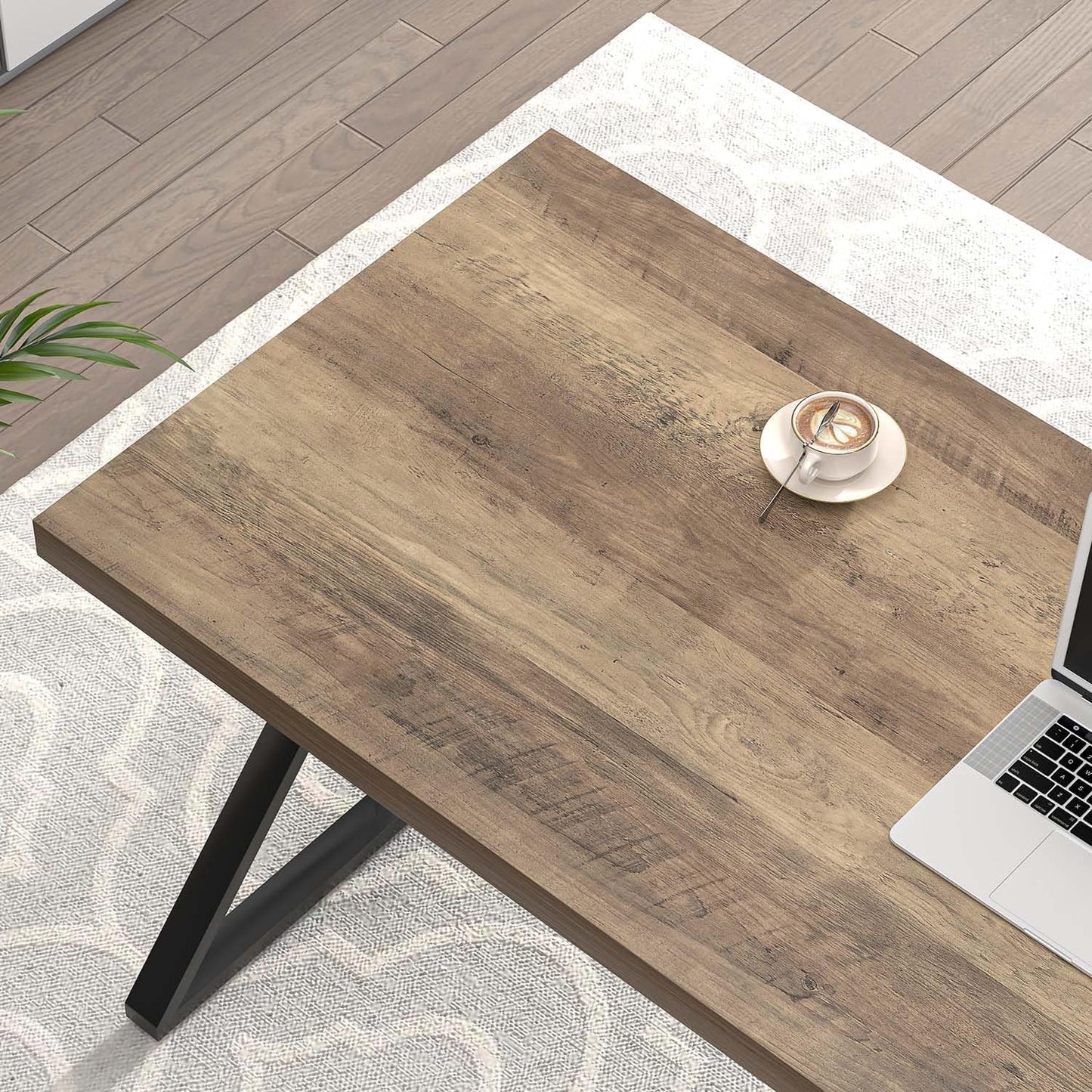 Modern Rustic Oak Computer Desk with Sturdy Metal Frame