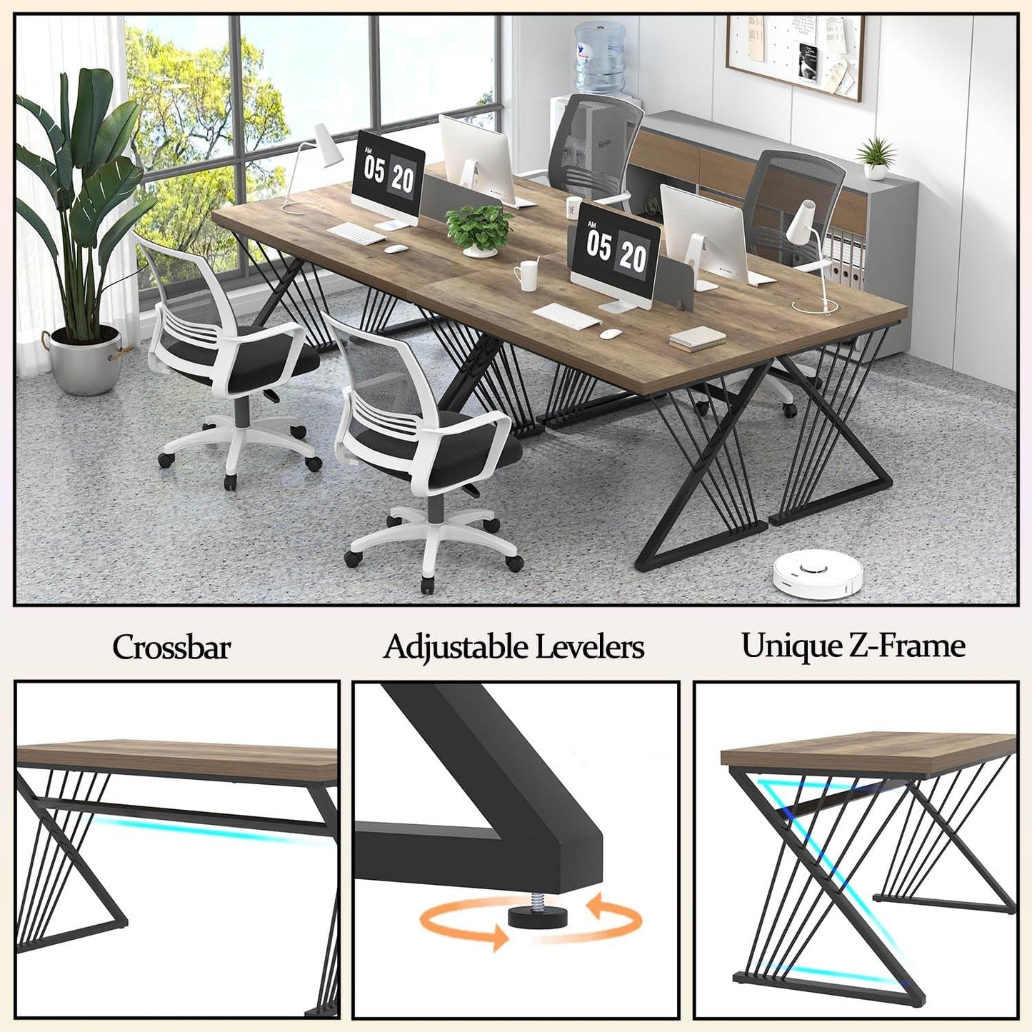 Modern Rustic Oak Computer Desk with Sturdy Metal Frame