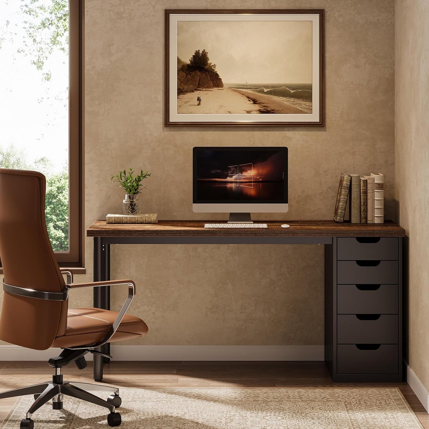 Modern Simple Computer Desk with Reversible Drawers for Space Saving