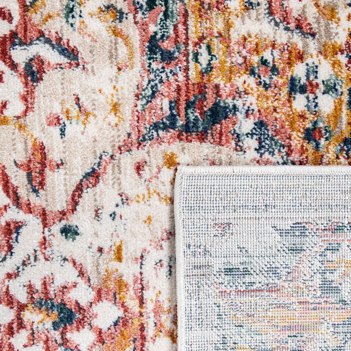 Modern Vintage Rug Oriental Look Abstract Beige Grey Orange