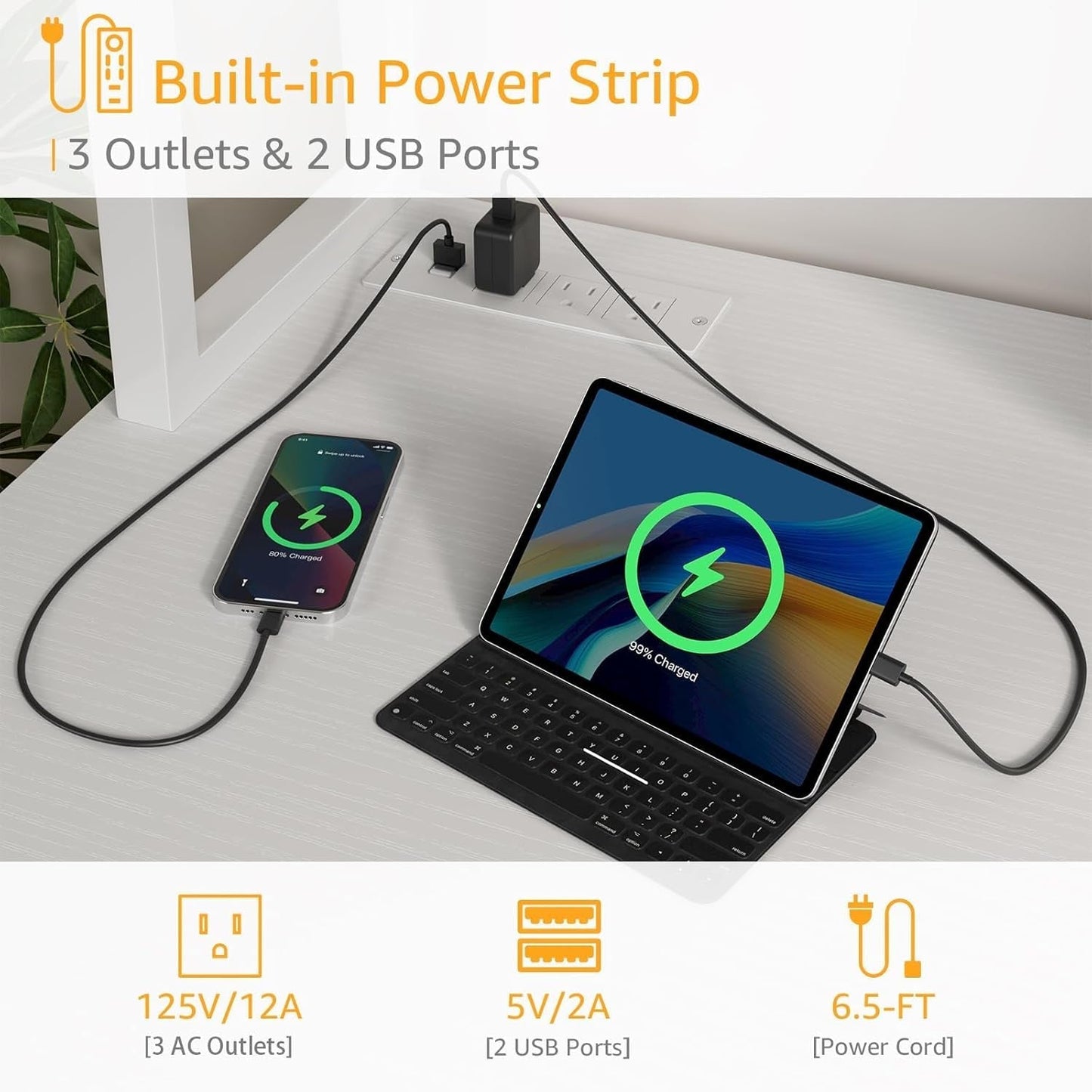 Modern White Computer Desk with Hutch and Drawers