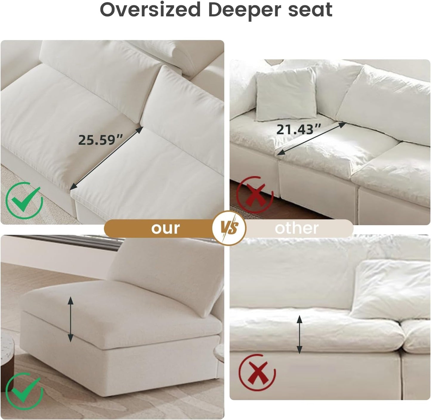Modular Sectional Sofa with Storage Ottoman and Washable Covers