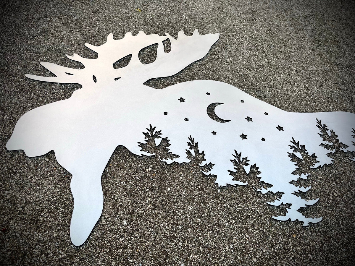 Moose Forest Night Sky Metal Wall Art