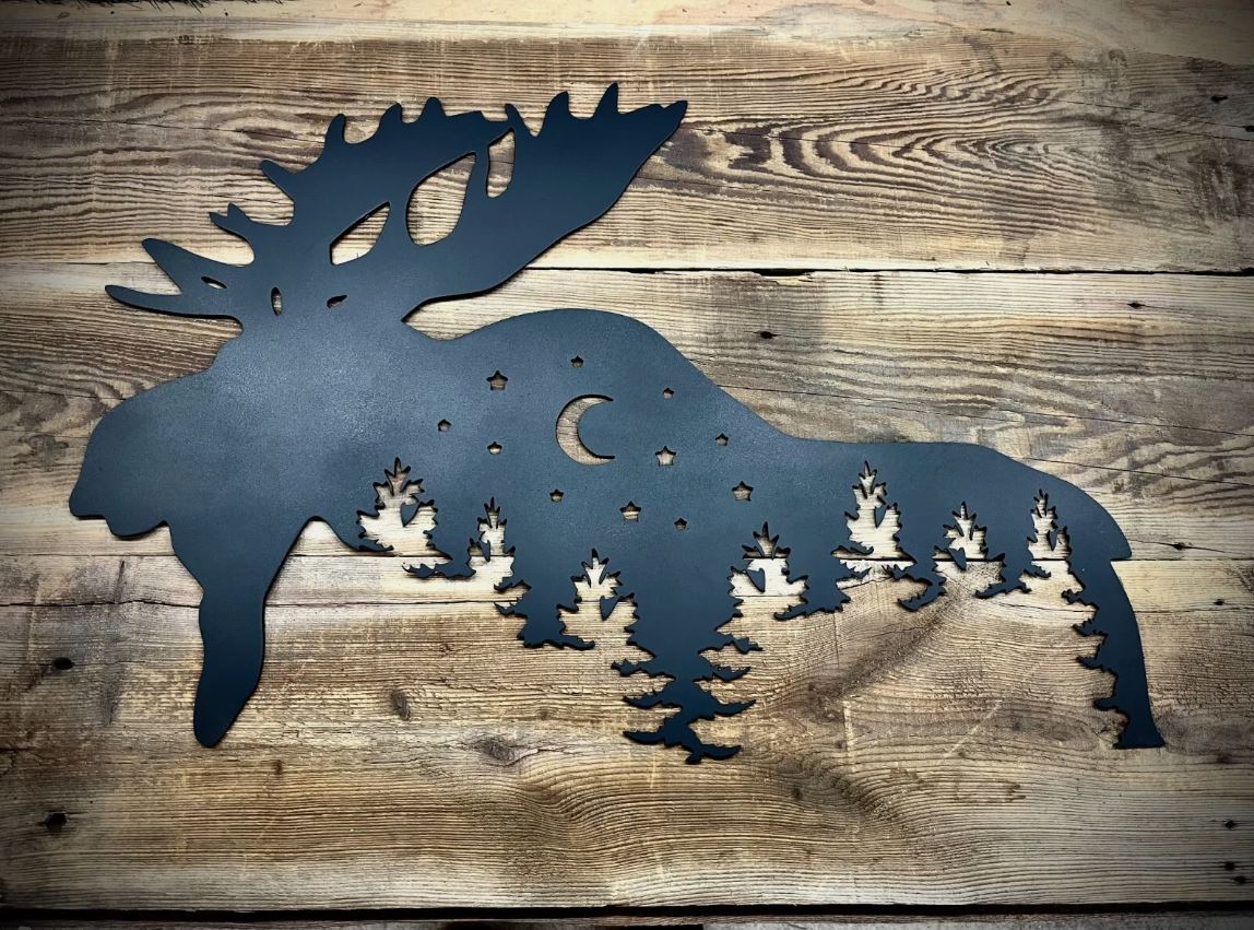 Moose Forest Night Sky Metal Wall Art