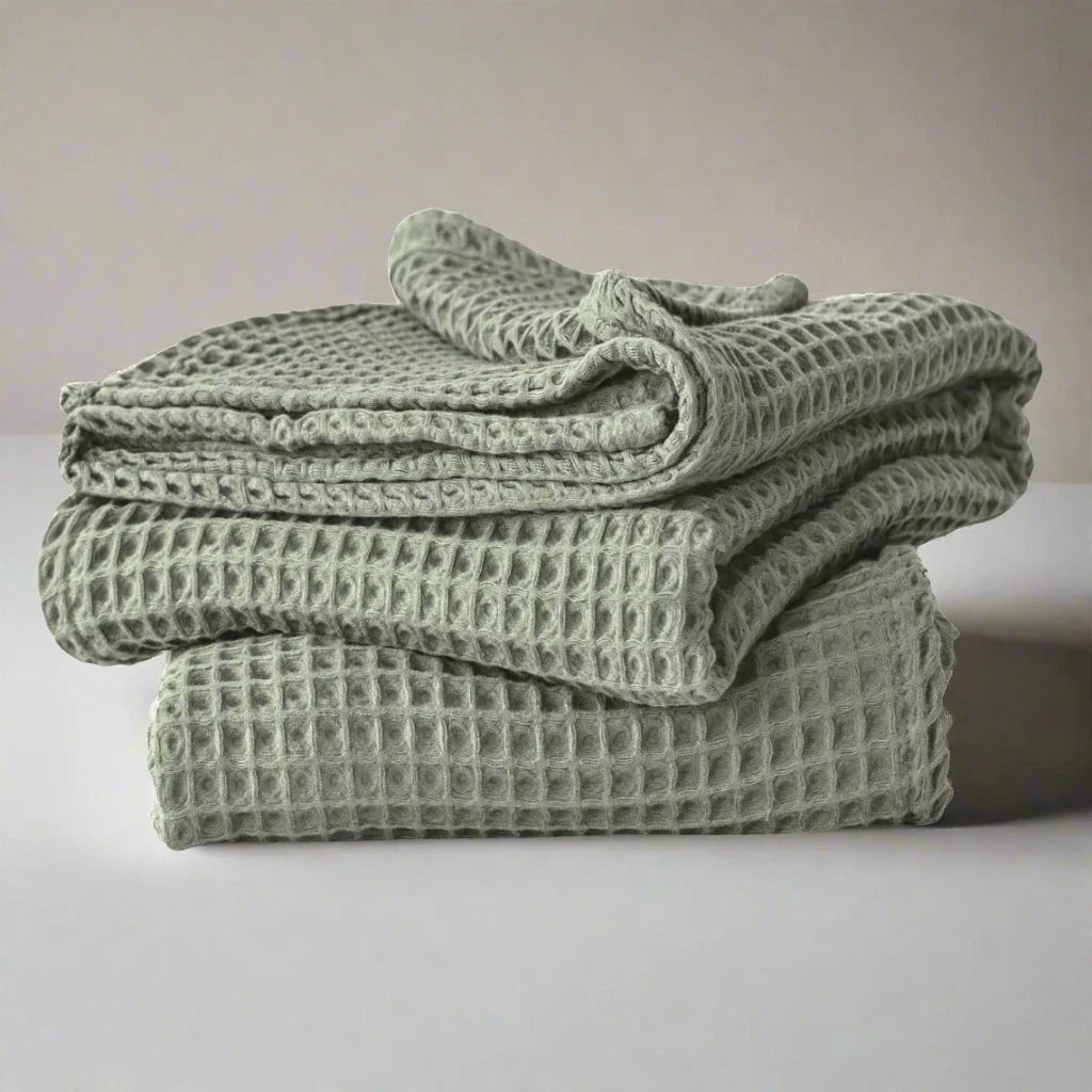 Chunky Waffle-Weave Turkish Organic-Cotton Blanket or Throw