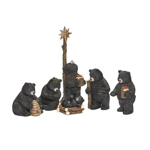 6 Piece 9.5 Inch Black Bear Nativity Set