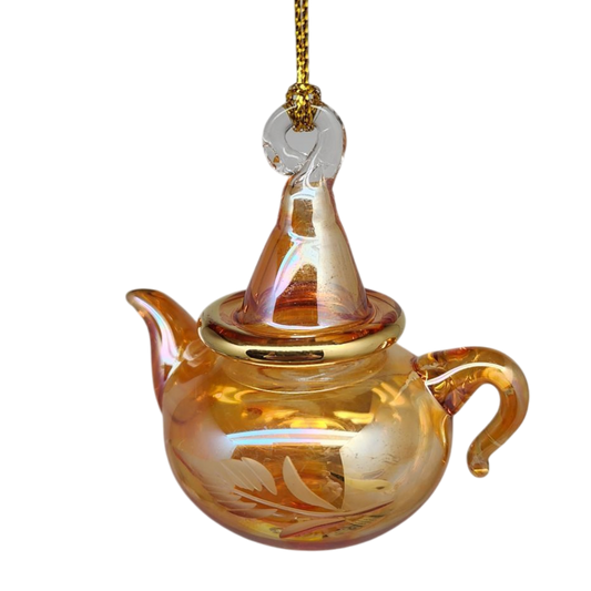 Egyptian Glass Teapot Ornaments - Etched Gold