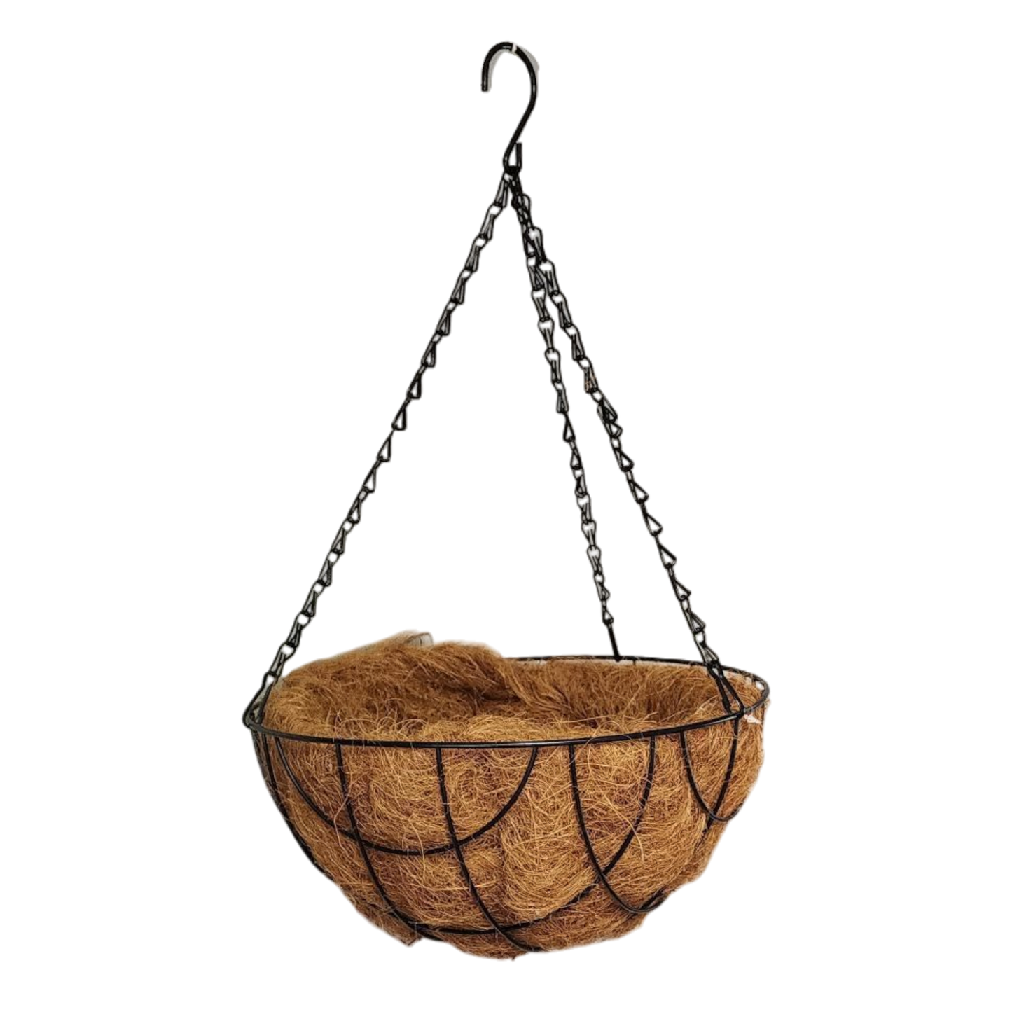 Black Metal Wire Hanging Basket with Coco Mat Liner - 12-Inch Diameter