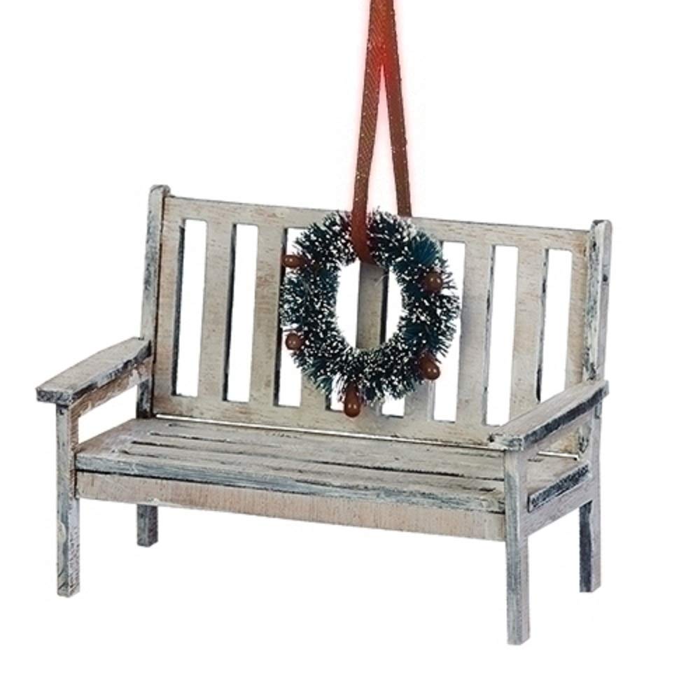 Christmas Bench Ornament with Wreath