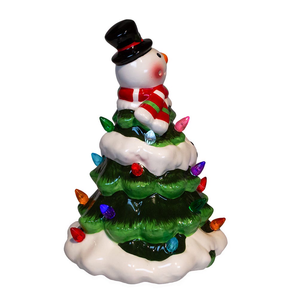 Battery Operated Ceramic Light-Up Snowman Tree