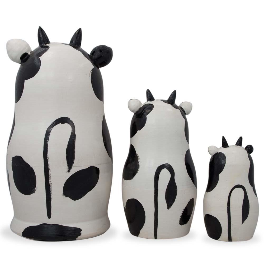 Set of 3 Spotted Cow Family Animal Nesting Dolls 5.5 Inches